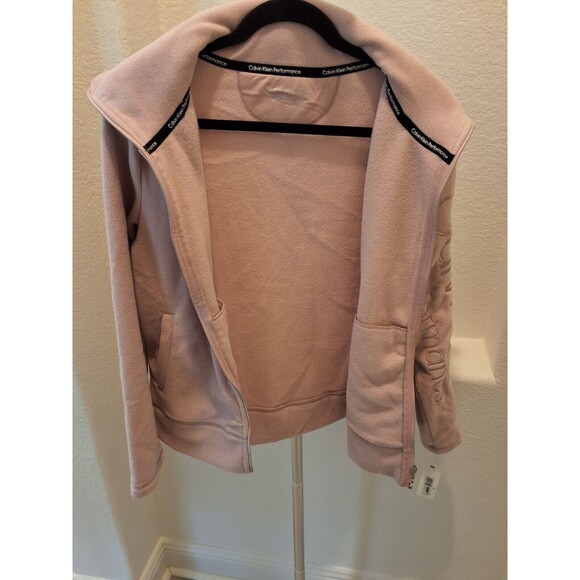 Calvin Klein Performance Size Large Beige Zip Up Fleece Jacket High Collar NEW - Picture 10 of 16